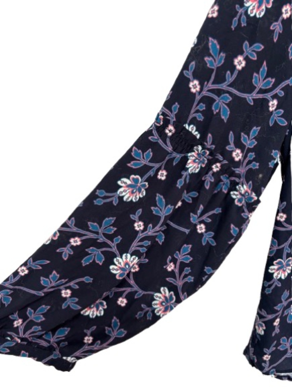 LOFT Black Floral Ruffle-Neck Blouse - Picture 4 of 5